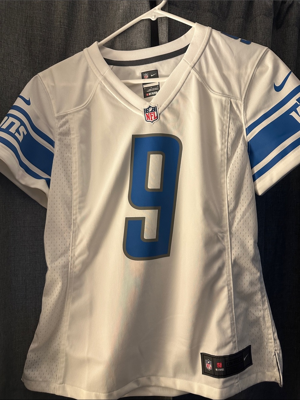 Nike Women's White and Blue #9 Football Jersey